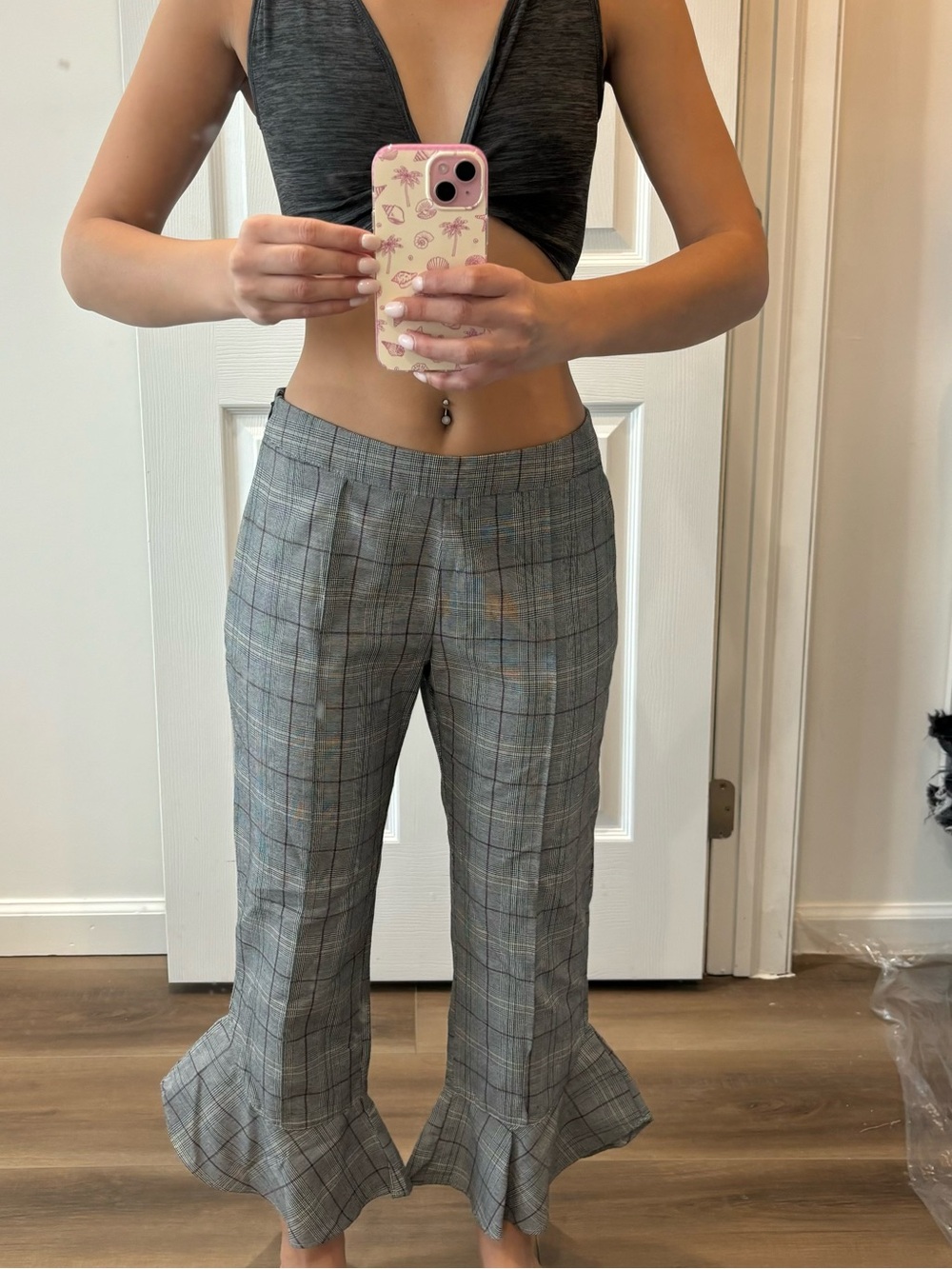 Plaid Ruffle Hem Pants